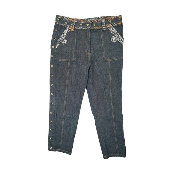 Erica Brooke Collection Stretch Women's Black Jeans Side Slats and Holes 22 Plus - Picture 1 of 7